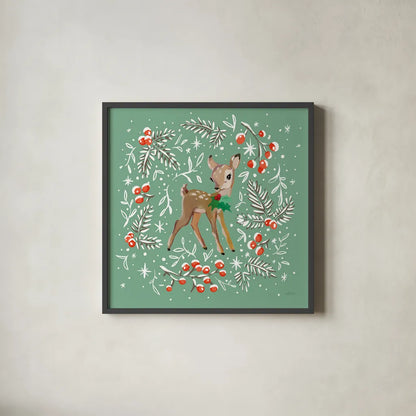 Vintage Christmas I by Katrina Pete. Shown in a sleek black glass frame for a contemporary gallery look. Available as an archival giclee rolled canvas, fine art paper, or poster print. SKU 101673a.