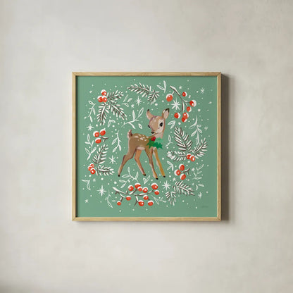 Vintage Christmas I by Katrina Pete. Shown in a natural wood glass frame for a timeless modern aesthetic. Available as an archival giclee rolled canvas, fine art paper, or poster print. SKU 101673a.
