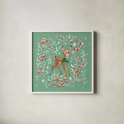 Vintage Christmas I by Katrina Pete. Shown in a crisp white glass frame for a clean and minimalist style. Available as an archival giclee rolled canvas, fine art paper, or poster print. SKU 101673a.