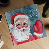 Vintage Santa by Katrina Pete. Shown as a detailed flat fine art print, highlighting archival giclee quality. Available as an archival giclee rolled canvas, fine art paper, or poster print. SKU 102495a.