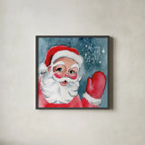 Vintage Santa by Katrina Pete. Shown in a sleek black glass frame for a contemporary gallery look. Available as an archival giclee rolled canvas, fine art paper, or poster print. SKU 102495a.