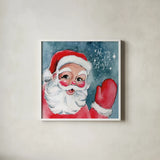 Vintage Santa by Katrina Pete. Shown in a crisp white glass frame for a clean and minimalist style. Available as an archival giclee rolled canvas, fine art paper, or poster print. SKU 102495a.