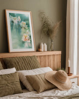 Water Lily I by Katrina Pete. shown as a paper print in a natural frame. Available as a archival giclee rolled canvas, fine art paper, or poster print. SKU 77659h.