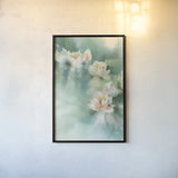 Water Lily I by Katrina Pete. shown as a paper print in a black flame. Available as a archival giclee rolled canvas, fine art paper, or poster print. SKU 77659h.