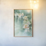 Water Lily I by Katrina Pete. shown as a paper print in a natural frame. Available as a archival giclee rolled canvas, fine art paper, or poster print. SKU 77659h.