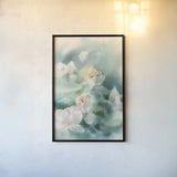 Water Lily II by Katrina Pete. shown as a paper print in a black flame. Available as a archival giclee rolled canvas, fine art paper, or poster print. SKU 77660h.