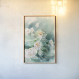 Water Lily II by Katrina Pete. shown as a paper print in a natural frame. Available as a archival giclee rolled canvas, fine art paper, or poster print. SKU 77660h.