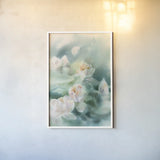 Water Lily II by Katrina Pete. shown as a paper print in a white frame. Available as a archival giclee rolled canvas, fine art paper, or poster print. SKU 77660h.