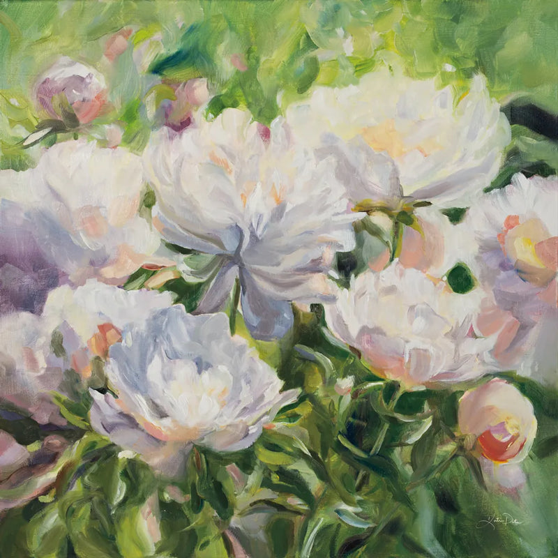 White Impressionistic Peonies by Katrina Pete. SKU 94272a. Archival Giclee Fine art print for wall decor.