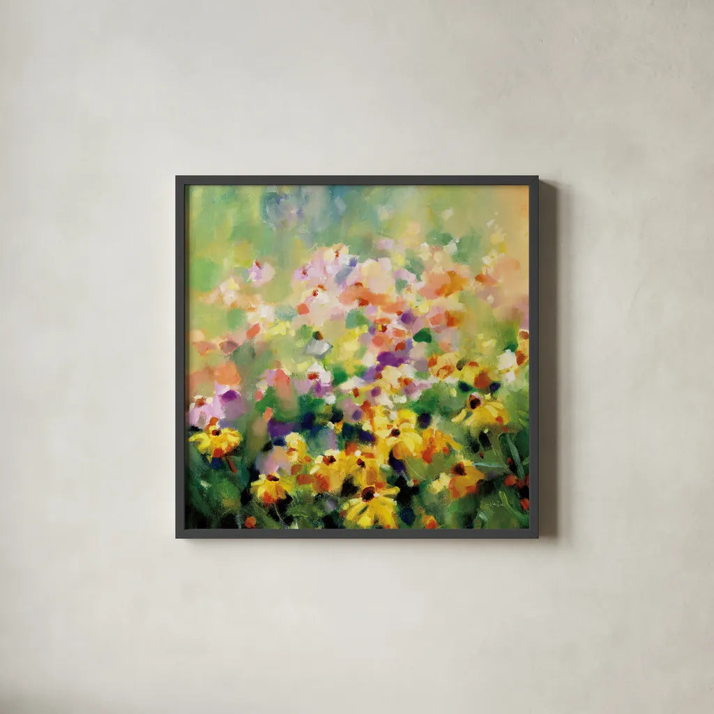 Wild Meadow by Katrina Pete. Shown in a sleek black glass frame for a contemporary gallery look. Available as an archival giclee rolled canvas, fine art paper, or poster print. SKU 98849a.