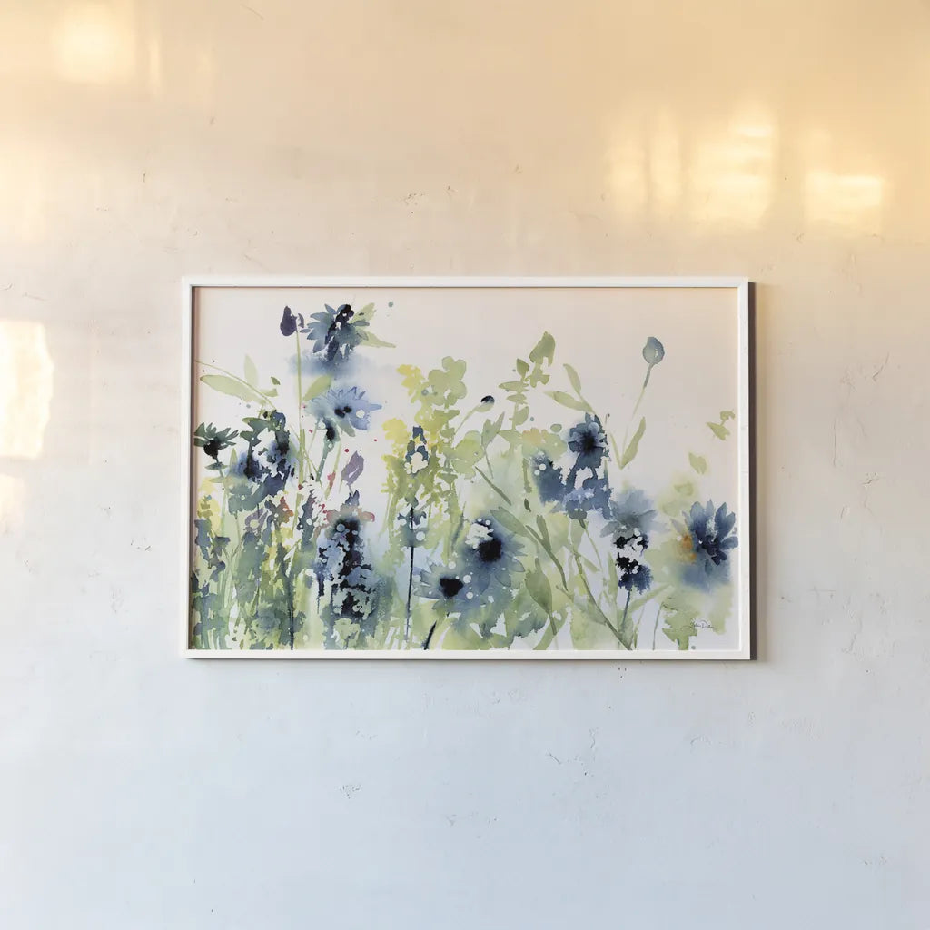 Wild Meadow Flowers by Katrina Pete. shown as a paper print in a white frame. Available as a archival giclee rolled canvas, fine art paper, or poster print. SKU 71424i.