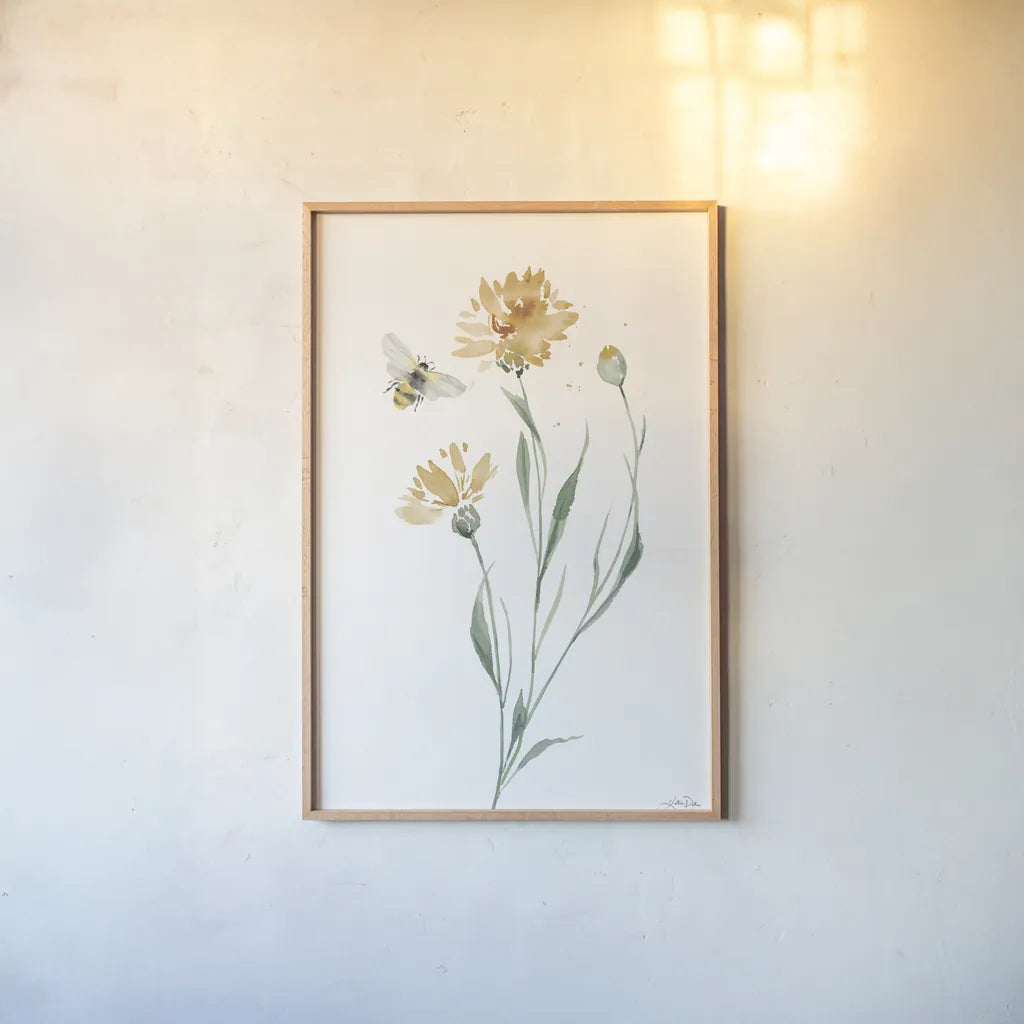 Wild for Honeybloom Wildflowers III by Katrina Pete. shown as a paper print in a natural frame. Available as a archival giclee rolled canvas, fine art paper, or poster print. SKU 88076h.