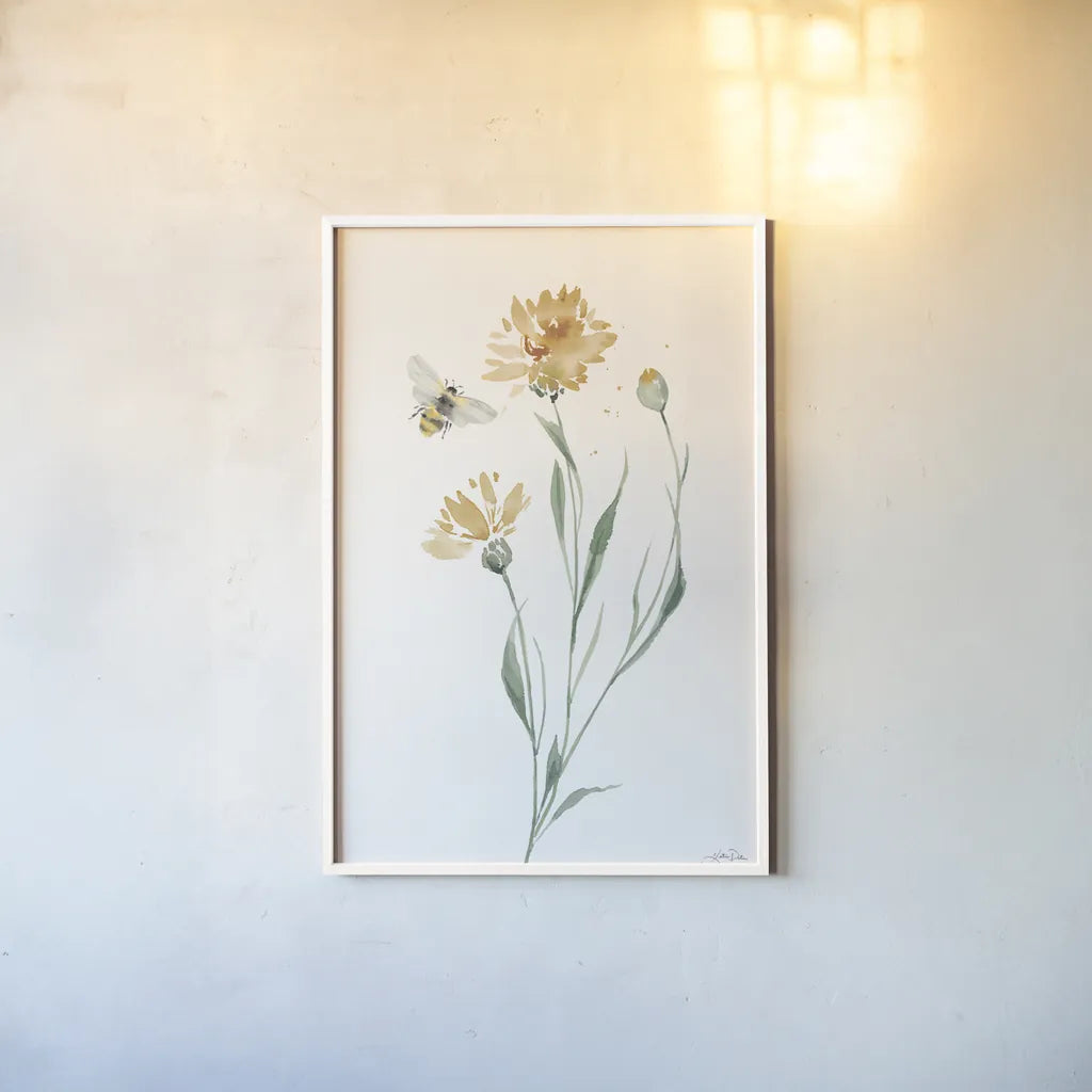 Wild for Honeybloom Wildflowers III by Katrina Pete. shown as a paper print in a white frame. Available as a archival giclee rolled canvas, fine art paper, or poster print. SKU 88076h.