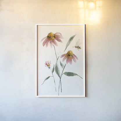 Wild for Honeybloom Wildflowers V by Katrina Pete. shown as a paper print in a white frame. Available as a archival giclee rolled canvas, fine art paper, or poster print. SKU 88077h.