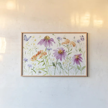 Wild for Wildflowers I by Katrina Pete. shown as a paper print in a natural frame. Available as a archival giclee rolled canvas, fine art paper, or poster print. SKU 82750i.
