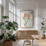 Wild for Wildflowers II by Katrina Pete. shown as a print in a natural wood frame in a dining room. Available as a archival giclee rolled canvas, fine art paper, or poster print. SKU 82751h.