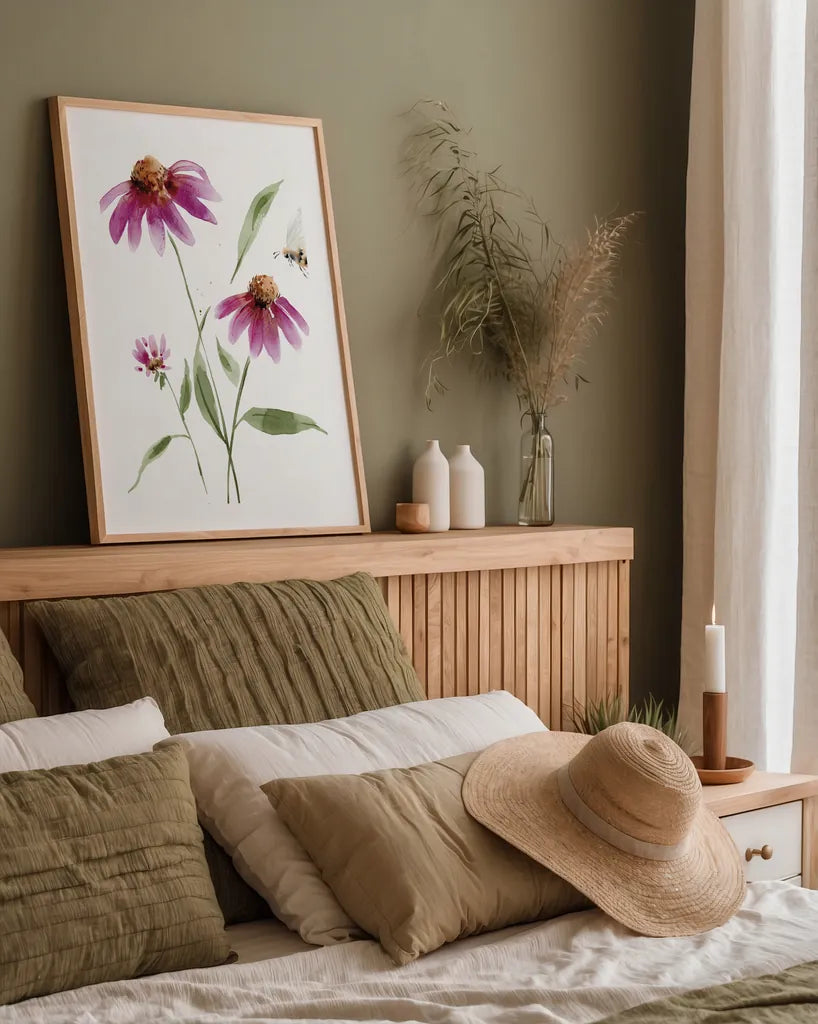 Wild for Wildflowers V by Katrina Pete. shown as a paper print in a natural frame. Available as a archival giclee rolled canvas, fine art paper, or poster print. SKU 82754h.