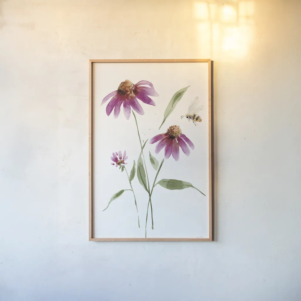 Wild for Wildflowers V by Katrina Pete. shown as a paper print in a natural frame. Available as a archival giclee rolled canvas, fine art paper, or poster print. SKU 82754h.