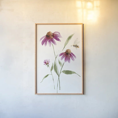 Wild for Wildflowers V by Katrina Pete. shown as a paper print in a natural frame. Available as a archival giclee rolled canvas, fine art paper, or poster print. SKU 82754h.