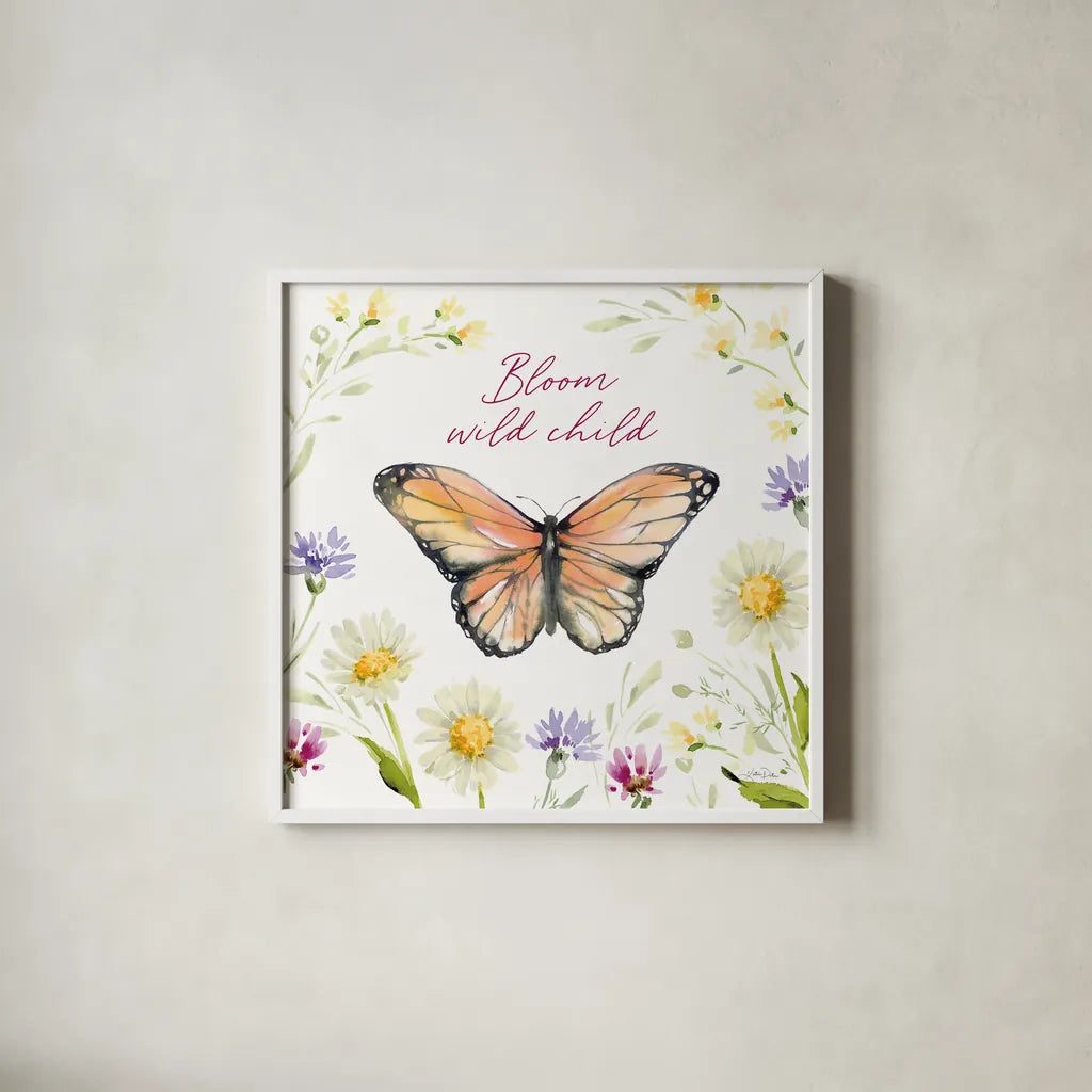 Wild for Wildflowers VI by Katrina Pete. Shown in a crisp white glass frame for a clean and minimalist style. Available as an archival giclee rolled canvas, fine art paper, or poster print. SKU 82755a.