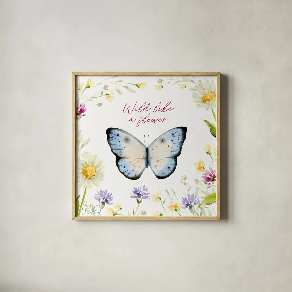 Wild for Wildflowers VII by Katrina Pete. Shown in a natural wood glass frame for a timeless modern aesthetic. Available as an archival giclee rolled canvas, fine art paper, or poster print. SKU 82756a.