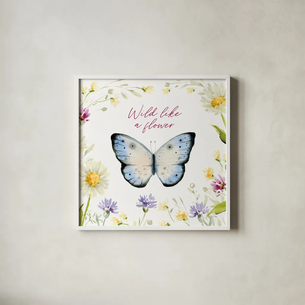 Wild for Wildflowers VII by Katrina Pete. Shown in a crisp white glass frame for a clean and minimalist style. Available as an archival giclee rolled canvas, fine art paper, or poster print. SKU 82756a.