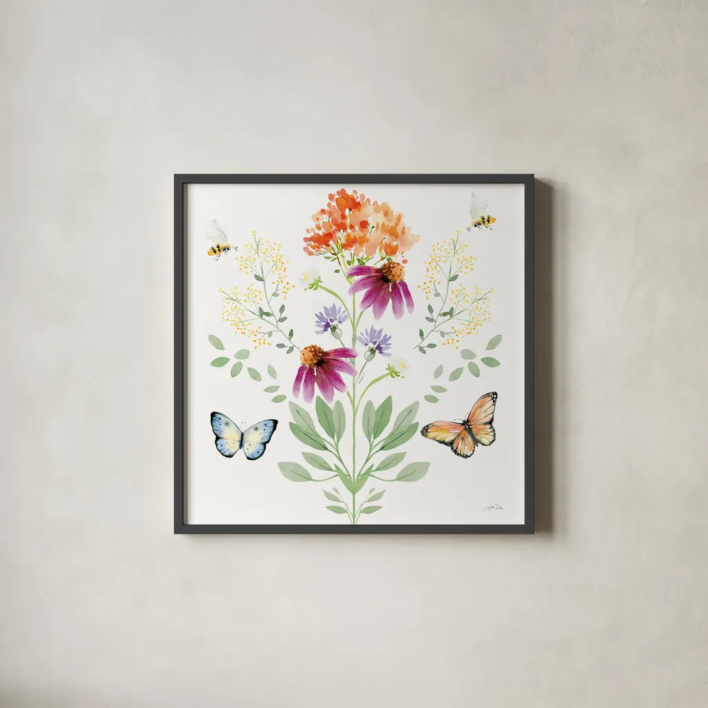 Wild for Wildflowers VIII by Katrina Pete. Shown in a sleek black glass frame for a contemporary gallery look. Available as an archival giclee rolled canvas, fine art paper, or poster print. SKU 82757a.