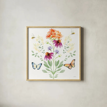 Wild for Wildflowers VIII by Katrina Pete. Shown in a natural wood glass frame for a timeless modern aesthetic. Available as an archival giclee rolled canvas, fine art paper, or poster print. SKU 82757a.