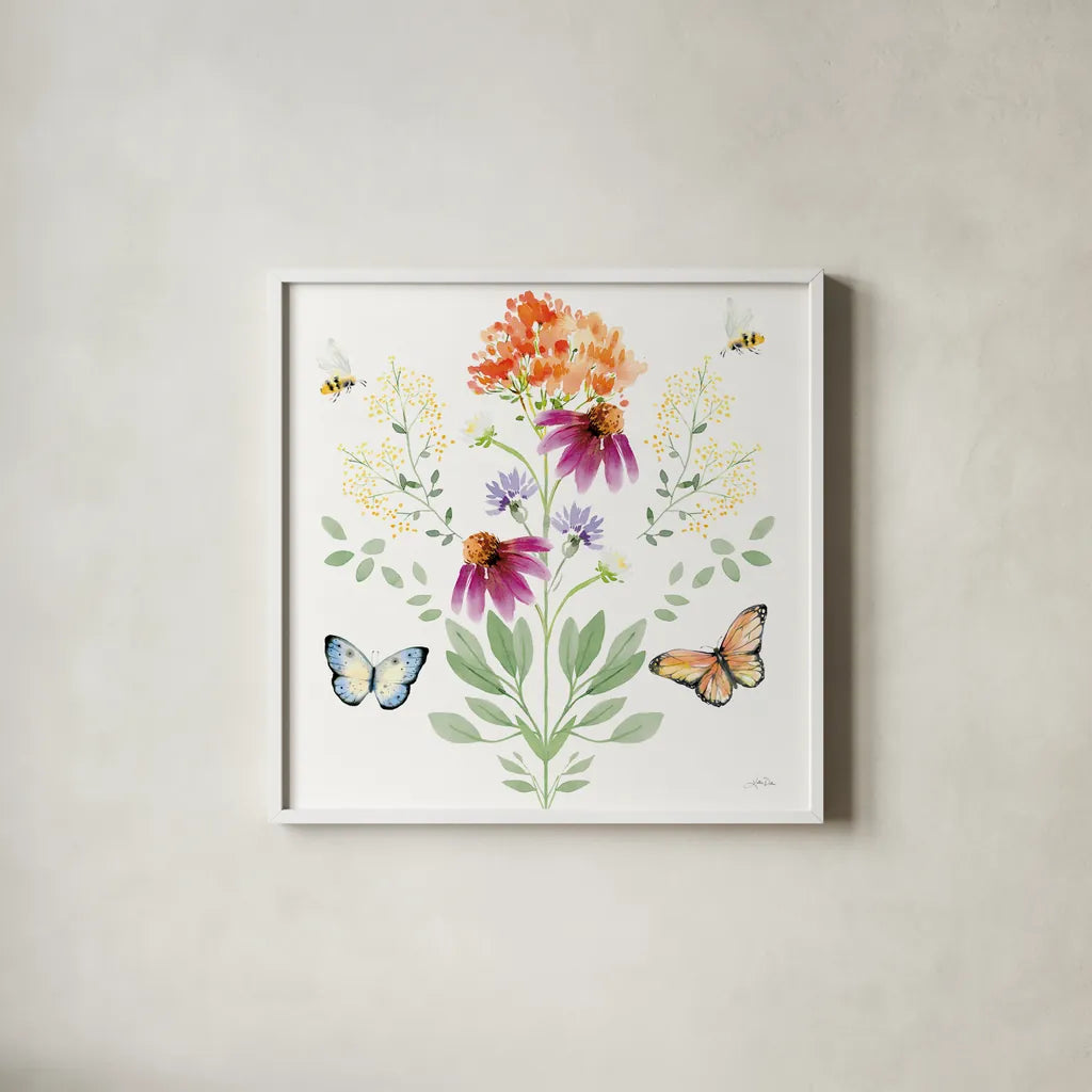 Wild for Wildflowers VIII by Katrina Pete. Shown in a crisp white glass frame for a clean and minimalist style. Available as an archival giclee rolled canvas, fine art paper, or poster print. SKU 82757a.