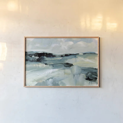 Windswept Landscape by Katrina Pete. shown as a paper print in a natural frame. Available as a archival giclee rolled canvas, fine art paper, or poster print. SKU 73250i.