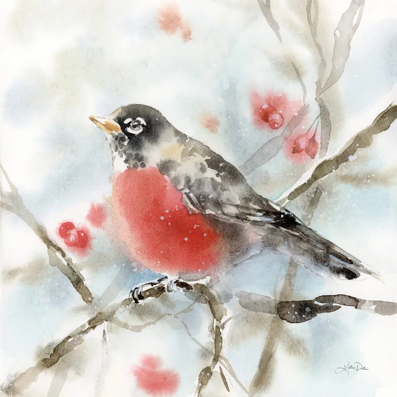 Winter Robin by Katrina Pete. SKU 75733a. Archival Giclee Fine art print for wall decor.