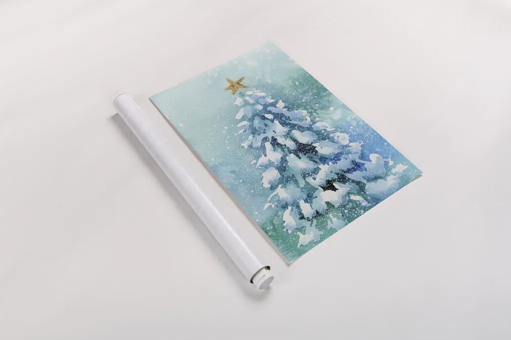 Woodland Christmas Tree by Katrina Pete. shown as a rolled paper print. Available as archival giclee rolled canvas, fine art paper, or poster print. SKU 89058h.