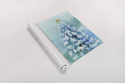 Woodland Christmas Tree by Katrina Pete. shown as a rolled paper print. Available as archival giclee rolled canvas, fine art paper, or poster print. SKU 89058h.