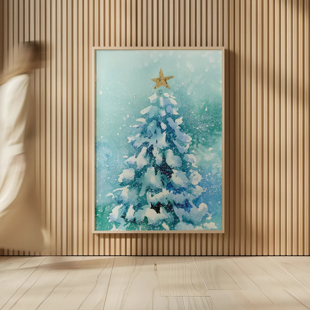 Woodland Christmas Tree by Katrina Pete. shown as over sized large wall art. Available as an archival giclee rolled canvas, fine art paper, or poster print. SKU 89058h.