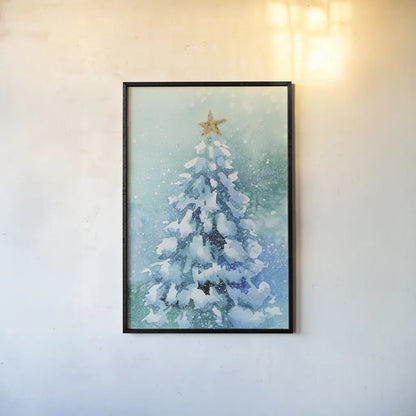 Woodland Christmas Tree by Katrina Pete. shown as a paper print in a black flame. Available as a archival giclee rolled canvas, fine art paper, or poster print. SKU 89058h.