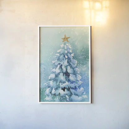 Woodland Christmas Tree by Katrina Pete. shown as a paper print in a white frame. Available as a archival giclee rolled canvas, fine art paper, or poster print. SKU 89058h.