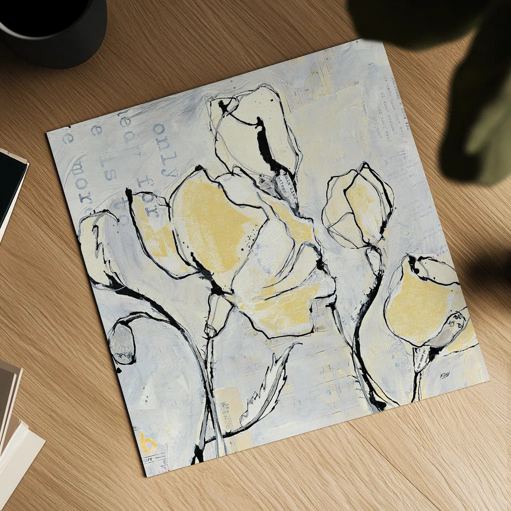 16 Again II with Yellow by Kellie Day. Shown as a detailed flat fine art print, highlighting archival giclee quality. Available as an archival giclee rolled canvas, fine art paper, or poster print. SKU 30933a.