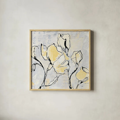16 Again II with Yellow by Kellie Day. Shown in a natural wood glass frame for a timeless modern aesthetic. Available as an archival giclee rolled canvas, fine art paper, or poster print. SKU 30933a.