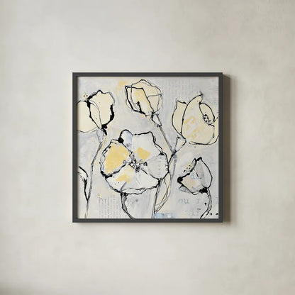 16 Again III with Yellow by Kellie Day. Shown in a sleek black glass frame for a contemporary gallery look. Available as an archival giclee rolled canvas, fine art paper, or poster print. SKU 30934a.