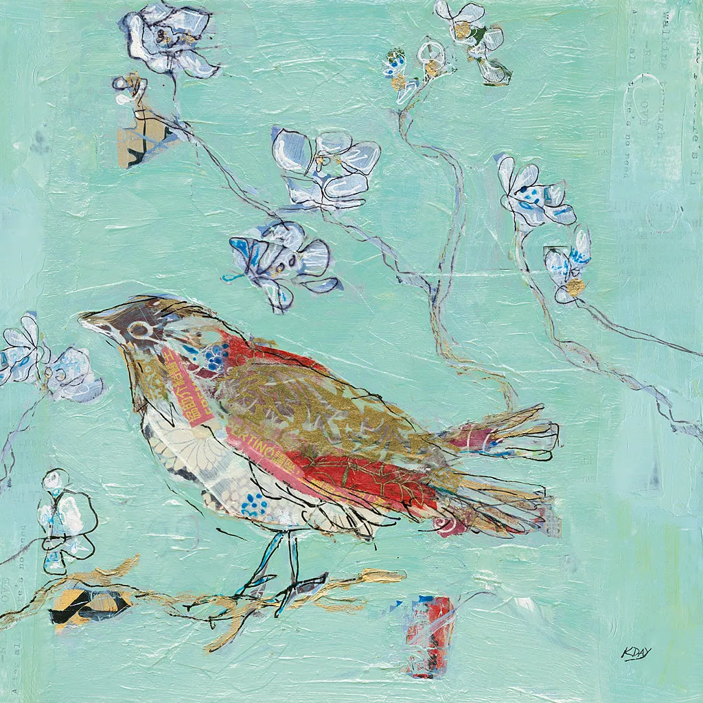 Aqua Bird by Kellie Day. SKU 28722a. Archival Giclee Fine art print for wall decor.