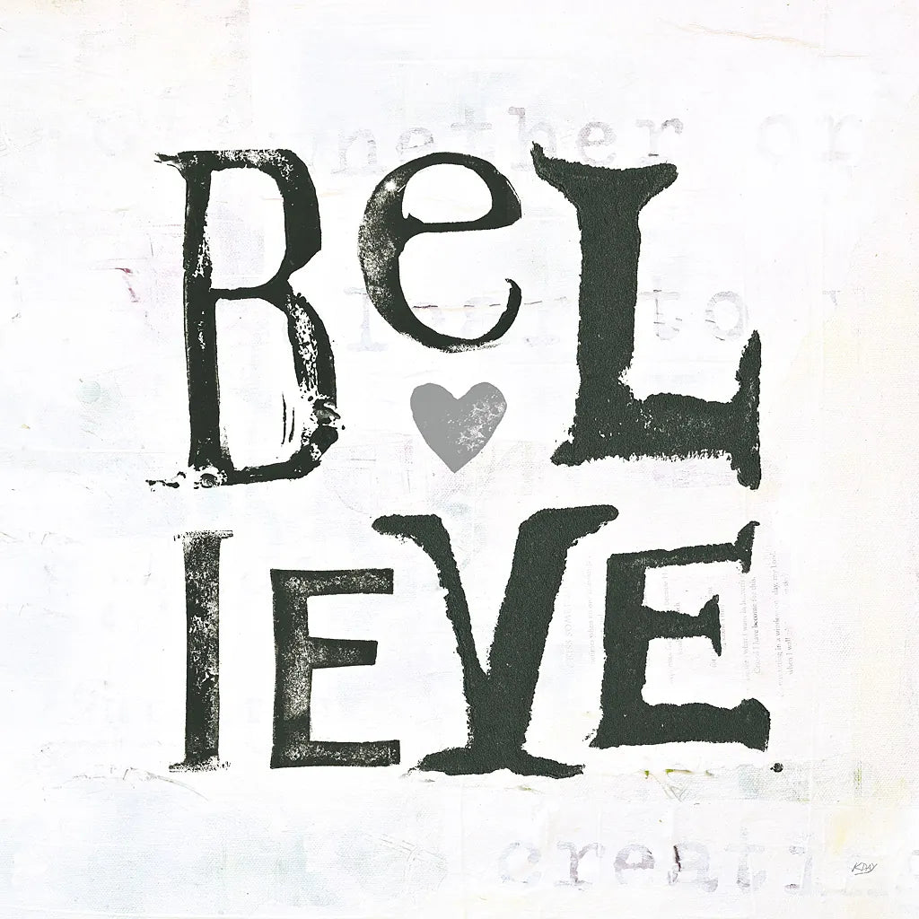 Believe Gray Hearts by Kellie Day. SKU 31340a. Archival Giclee Fine art print for wall decor.