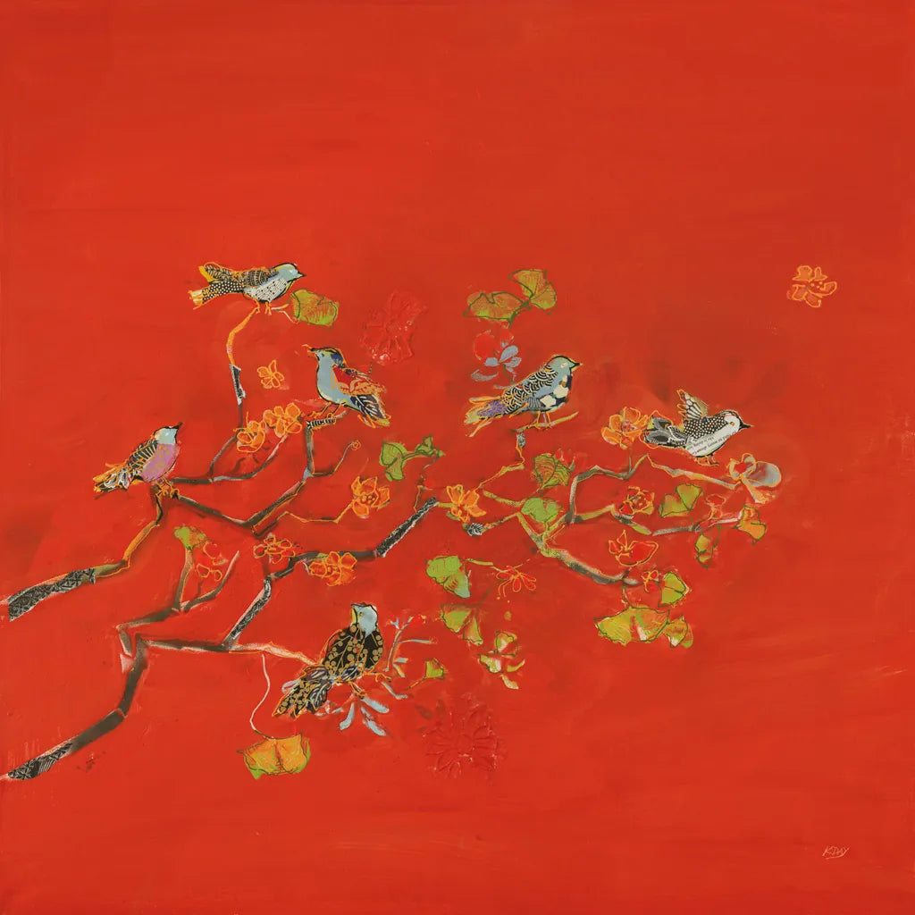 Bird Party by Kellie Day. SKU 56322a. Archival Giclee Fine art print for wall decor.