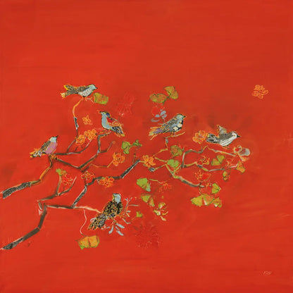 Bird Party by Kellie Day. SKU 56322a. Archival Giclee Fine art print for wall decor.