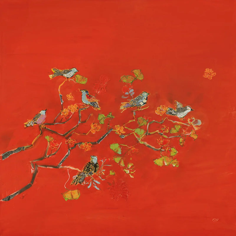 Bird Party by Kellie Day. SKU 56322a. Archival Giclee Fine art print for wall decor.