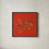Bird Party by Kellie Day. Shown in a sleek black glass frame for a contemporary gallery look. Available as an archival giclee rolled canvas, fine art paper, or poster print. SKU 56322a.