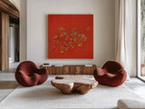 Bird Party by Kellie Day. Shown as extra-large giant wall art in a modern living room. Available as an archival giclee rolled canvas, fine art paper, or poster print. SKU 56322a.