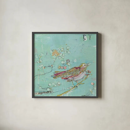 Birds of a Feather by Kellie Day. Shown in a sleek black glass frame for a contemporary gallery look. Available as an archival giclee rolled canvas, fine art paper, or poster print. SKU 28384a.