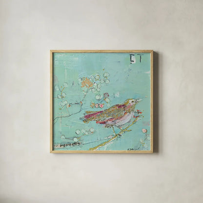 Birds of a Feather by Kellie Day. Shown in a natural wood glass frame for a timeless modern aesthetic. Available as an archival giclee rolled canvas, fine art paper, or poster print. SKU 28384a.