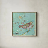 Birds of a Feather v2 by Kellie Day. Shown in a natural wood glass frame for a timeless modern aesthetic. Available as an archival giclee rolled canvas, fine art paper, or poster print. SKU 28721a.