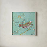 Birds of a Feather v2 by Kellie Day. Shown in a crisp white glass frame for a clean and minimalist style. Available as an archival giclee rolled canvas, fine art paper, or poster print. SKU 28721a.